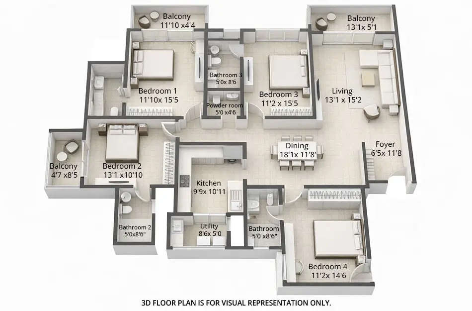 Floor plan for 4 BHK