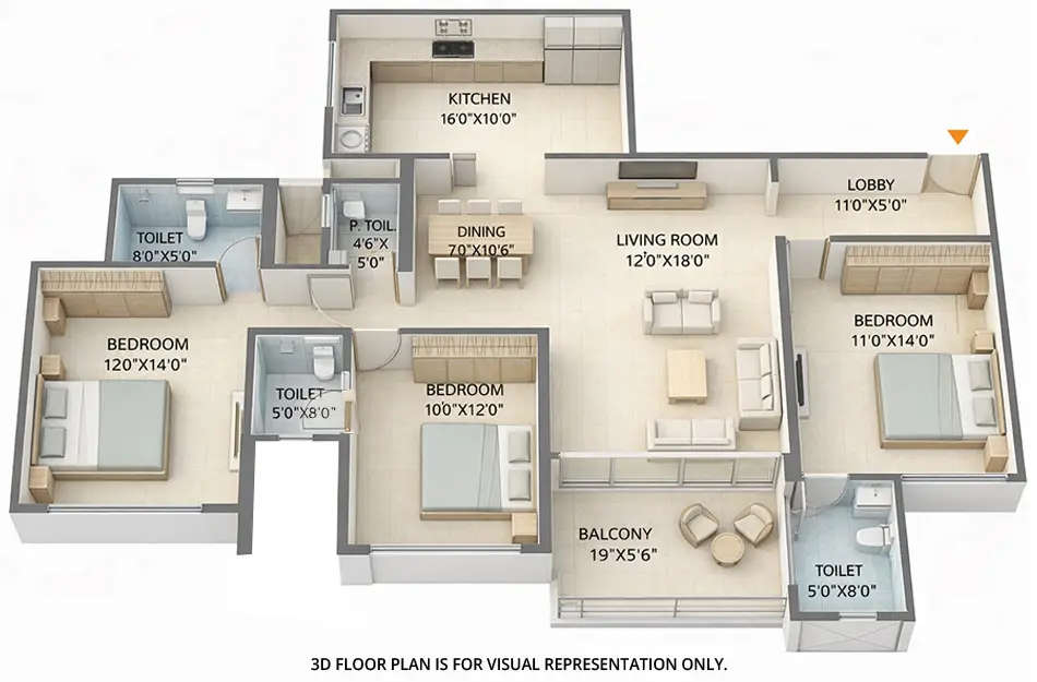 Floor plan for 3 BHK