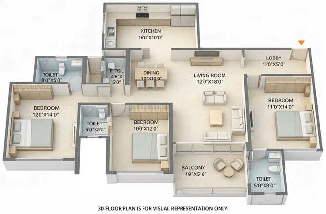 Saniket WYCE Exclucity Bavdhan - Floor plan 3 BHK 1256 Sq.ft