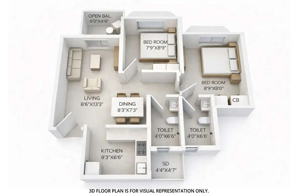 Floor plan for 2 BHK