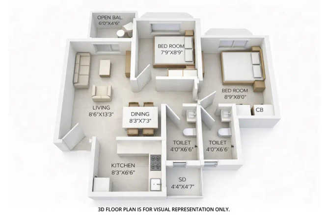 Marathon Nextown Dombivali - Floor plan 2 BHK 502 Sq.ft