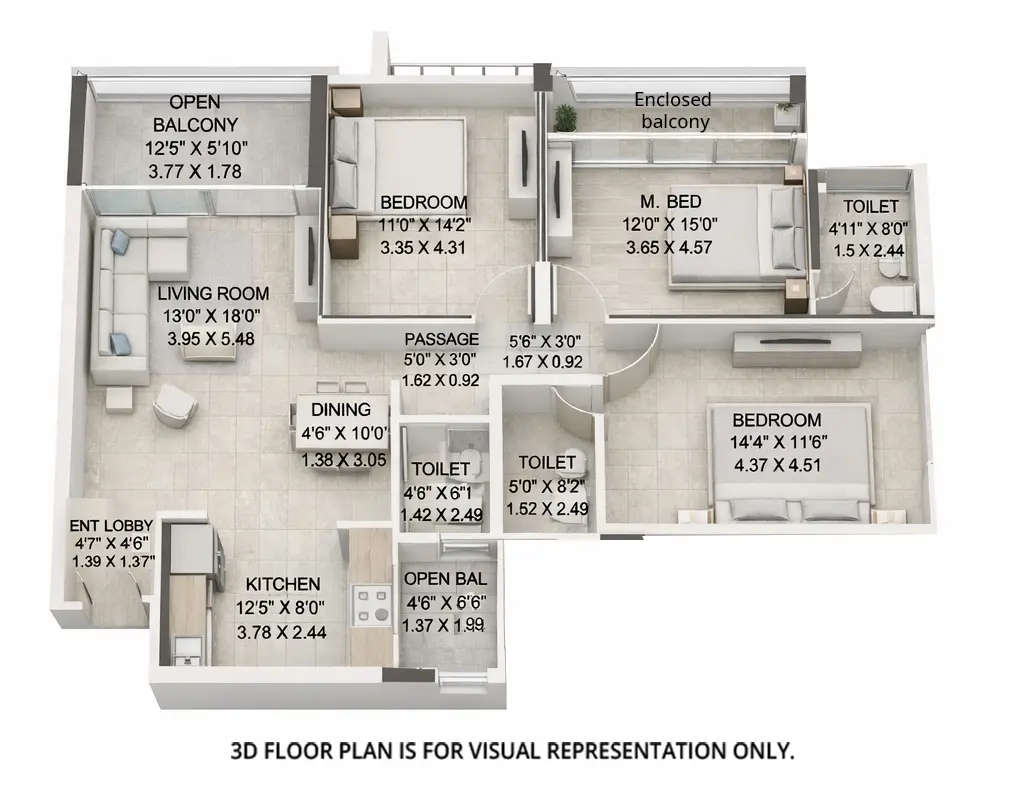 Floor plan for 3 BHK