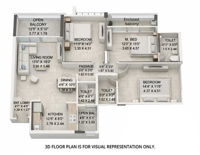 Pride Purple Park Titan Hinjewadi - Floor plan 3 BHK 1212 Sq.ft