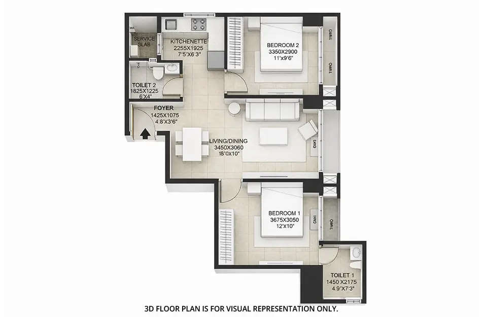 Floor plan for 2 BHK