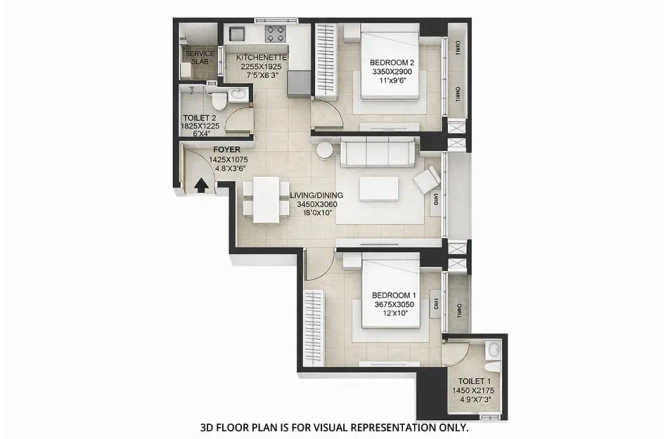 Prescon Midtown Bay Mahim - Floor plan 2 BHK 560 Sq.ft