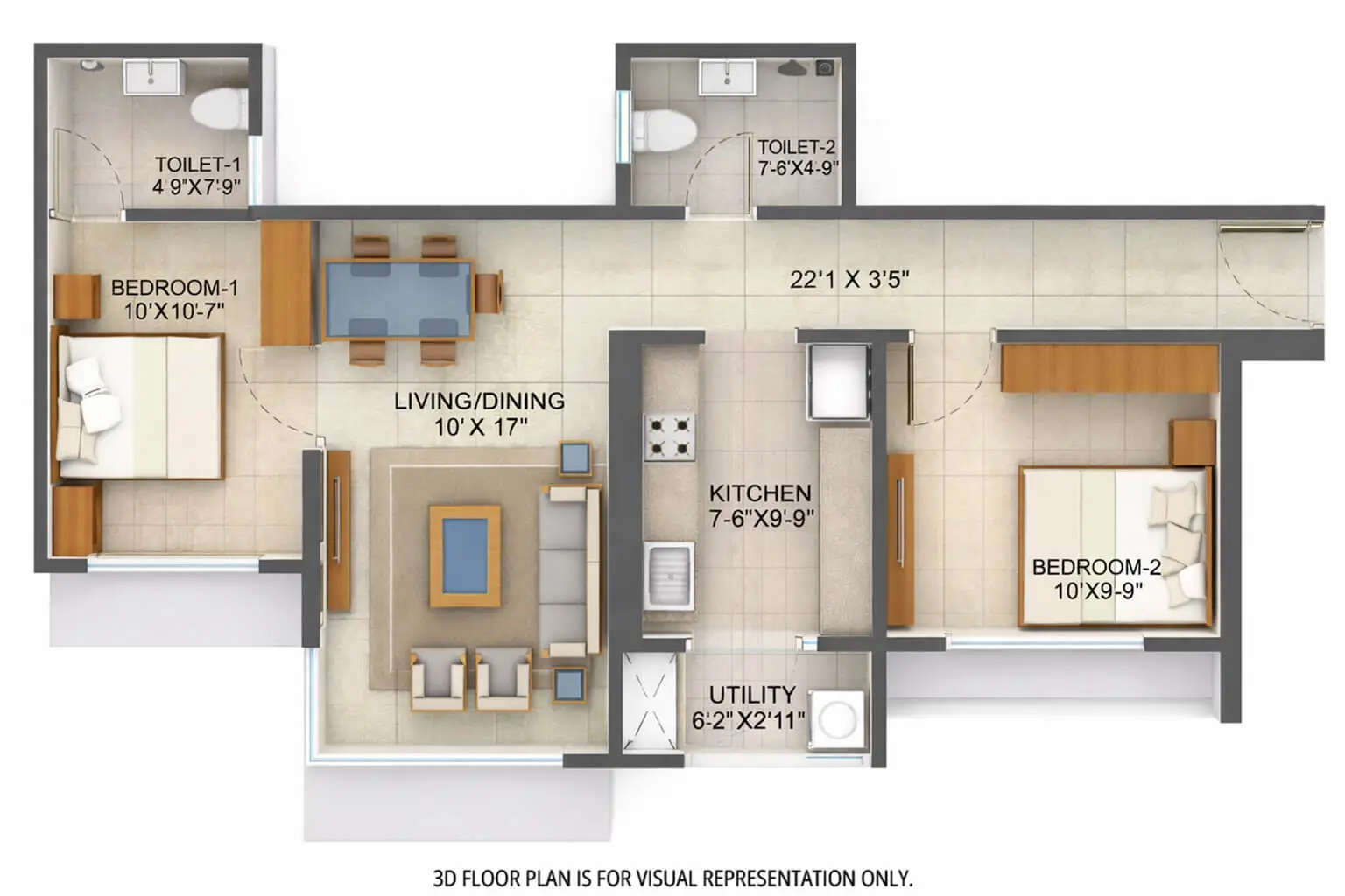 Floor plan for 2 BHK