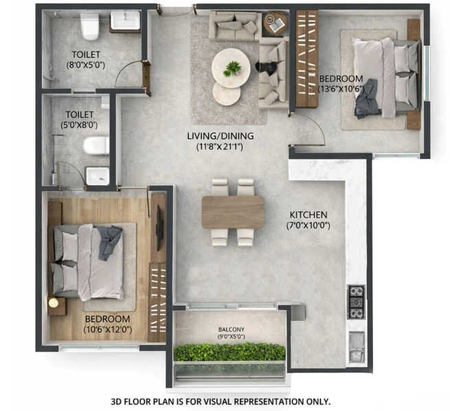 SNN Raj High Gardens Chandapura - Floor plan 2 BHK 1120 Sq.ft