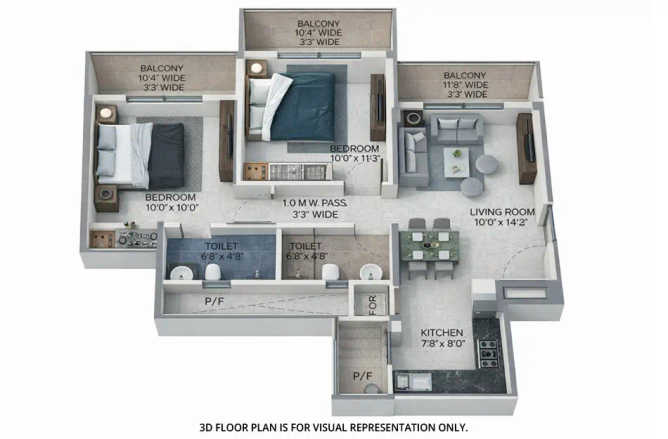 Provident Palmvista Dombivali - Floor plan 2 BHK 906 Sq.ft