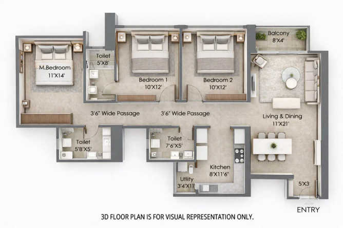 L & T Rejuve 360 Mulund - Floor plan 3 BHK 1070 Sq.ft