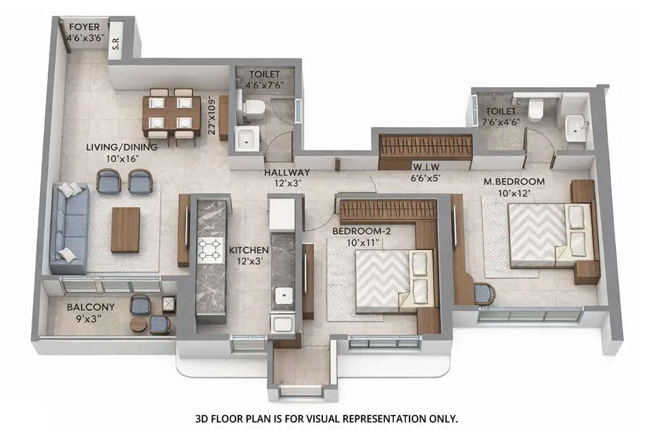 Floor plan for 2 BHK