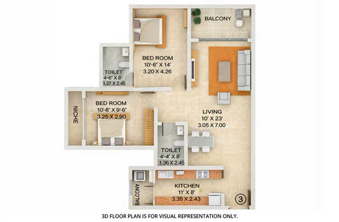 Embassy Park Panvel - Floor plan 2 BHK 928 Sq.ft