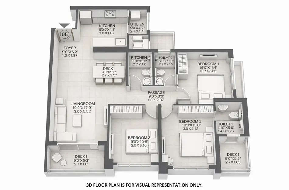 Floor plan for 3 BHK