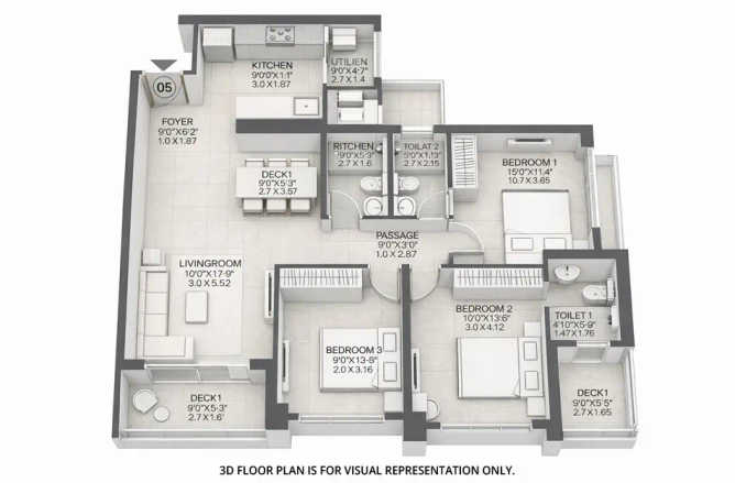 Godrej Ascend Kolshet Road - Floor plan 3 BHK 918 Sq.ft