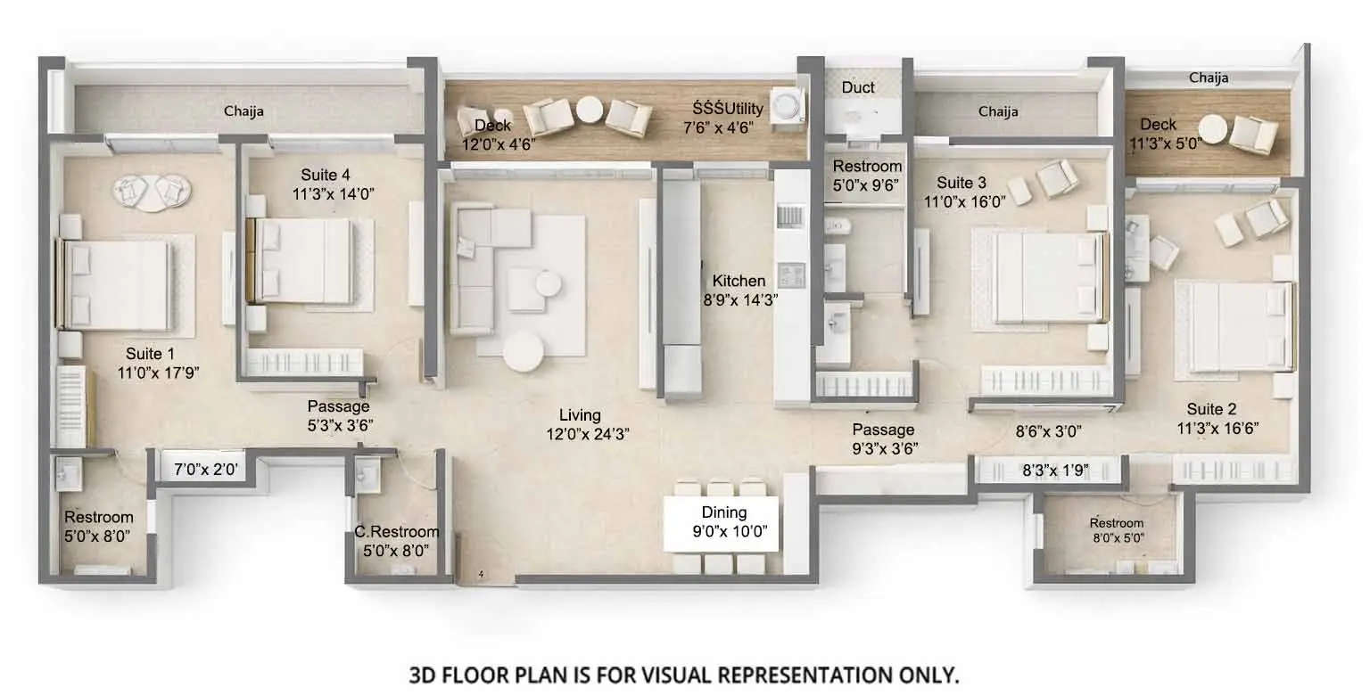 Floor plan for 4 BHK