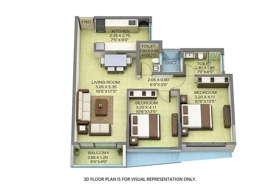 Floor plan for 2 BHK