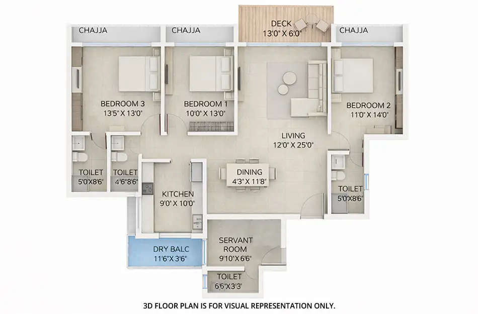 Floor plan for 3 BHK