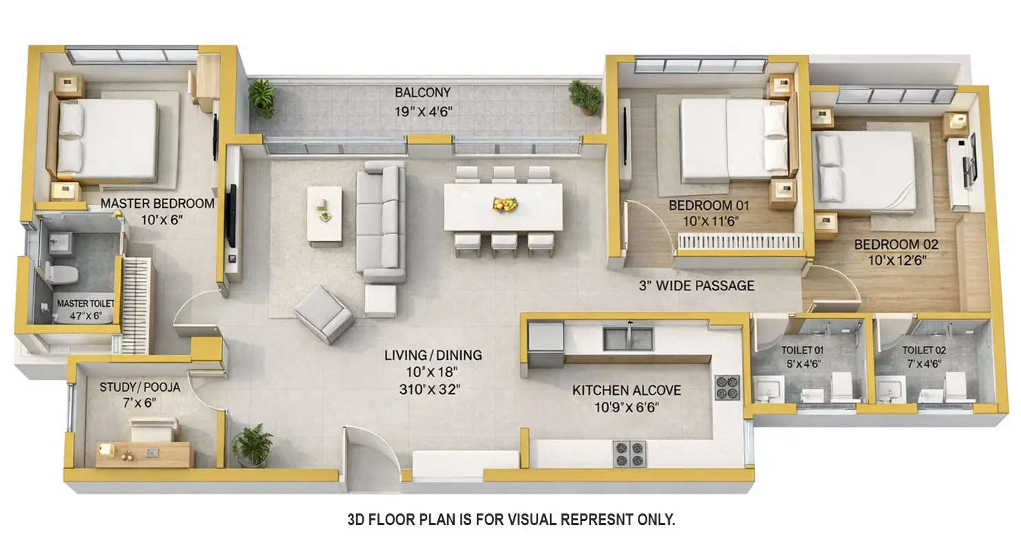 Floor plan for 3 BHK