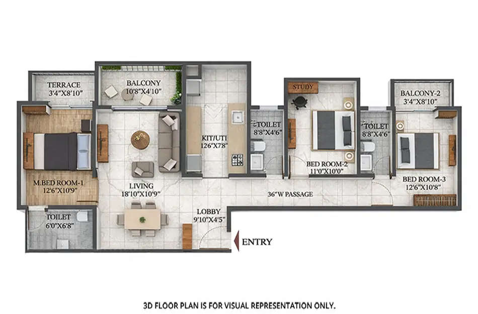 Floor plan for 3 BHK