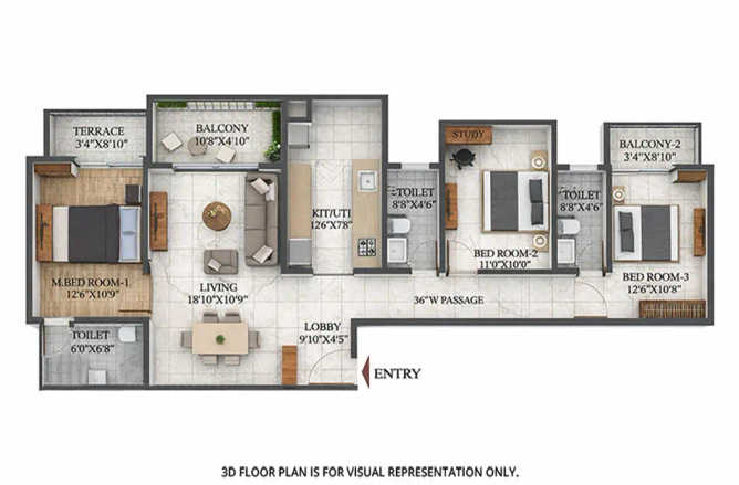 Shriram The Spectrum Handewadi - Floor plan 3 BHK 1096 Sq.ft