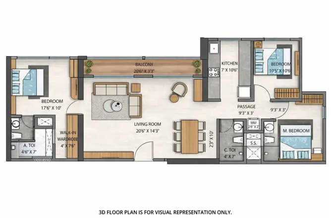 Ashar Pulse Majiwada - Floor plan 3 BHK 1076 Sq.ft