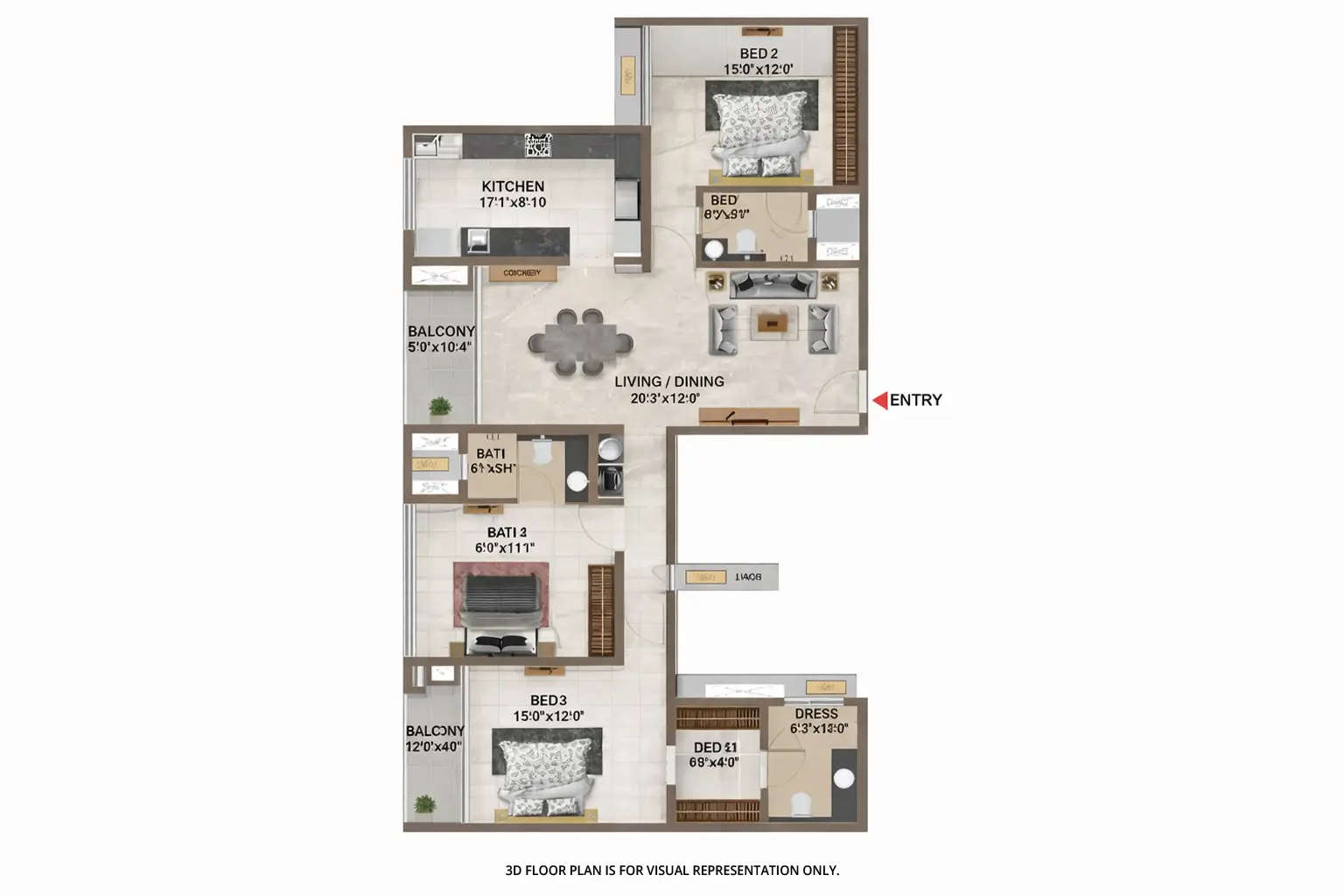 Floor plan for 3 BHK