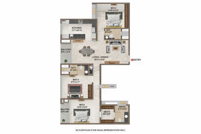 Casagrand Mercury Perambur - Floor plan 3 BHK 2095 Sq.ft