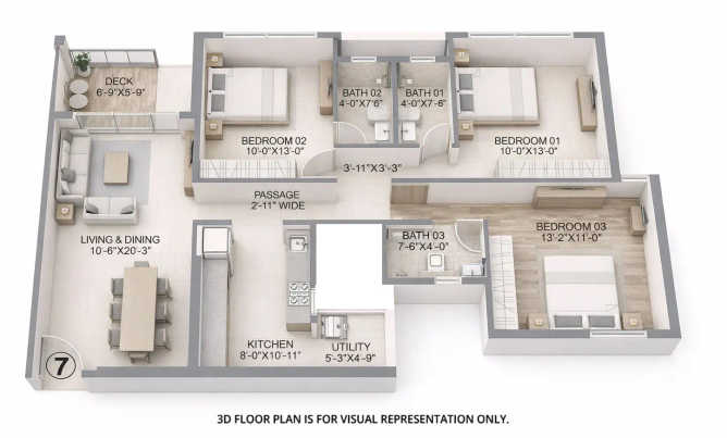 Chandak Treesourus Malad - Floor plan 3 BHK 1019 Sq.ft