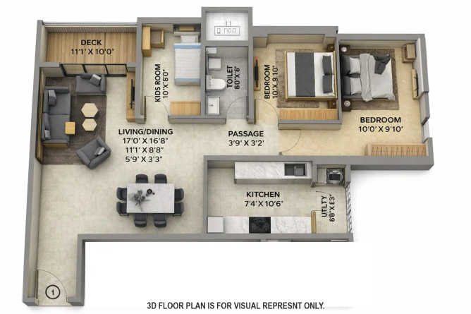 Runwal Sunflower Kanjurmarg - Floor plan 3 BHK 898 Sq.ft