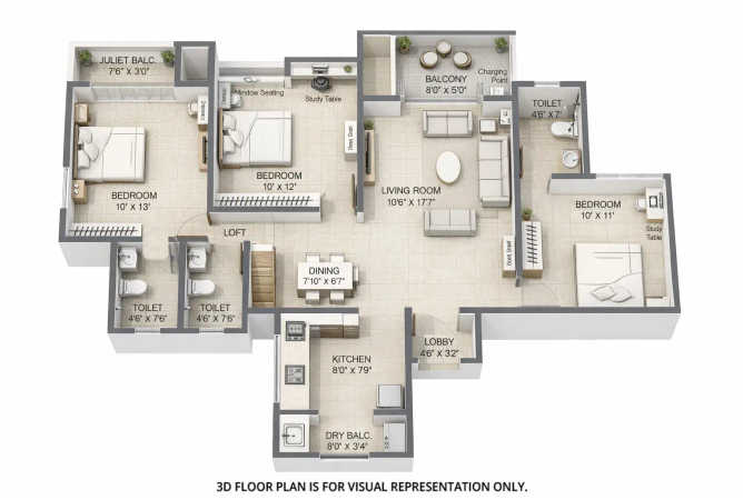 Krisala 41 Zillenia Pimpri Chinchwad - Floor plan 3 BHK 918 Sq.ft