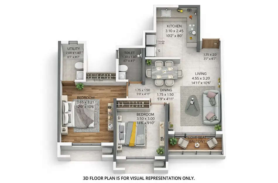 Floor plan for 2 BHK