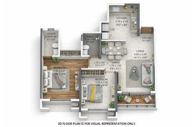 Dosti West County Balkum - Floor plan 2 BHK 725 Sq.ft