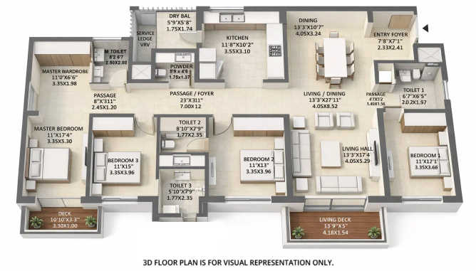 Mantra 1 Residences By Burgundy Magarpatta - Floor plan 4 BHK 1871 Sq.ft