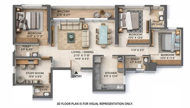 Chandak Greenairy Borivali - Floor plan 3 BHK 1142 Sq.ft