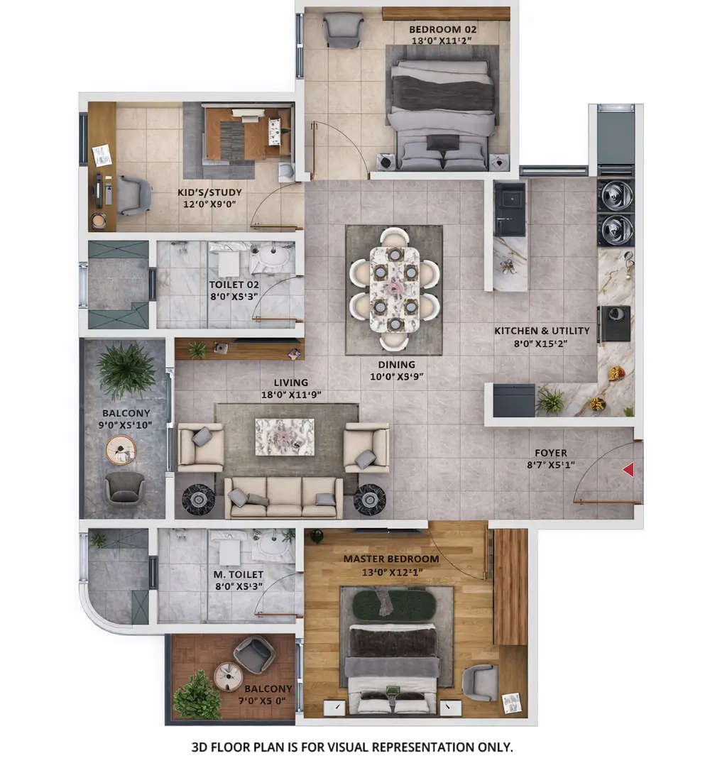 Floor plan for 3 BHK