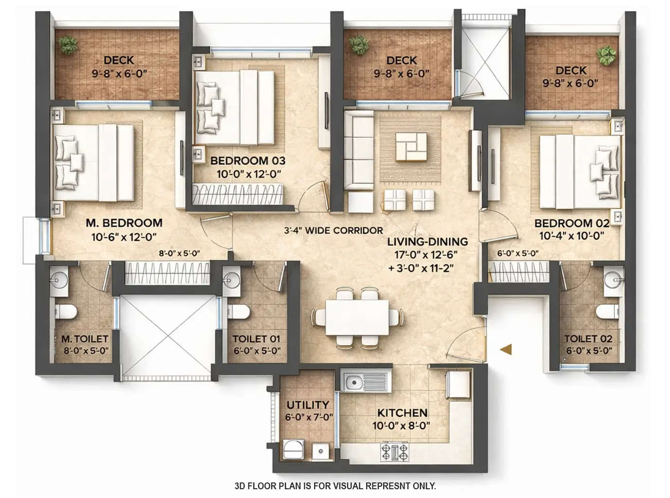 Floor plan for 3 BHK