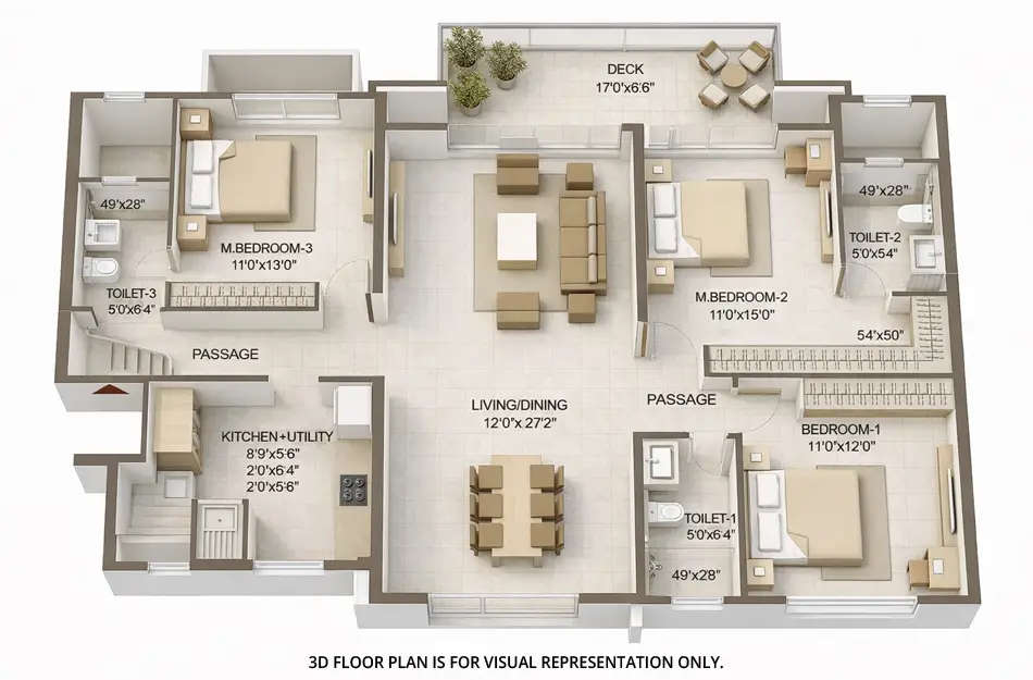 Floor plan for 3 BHK