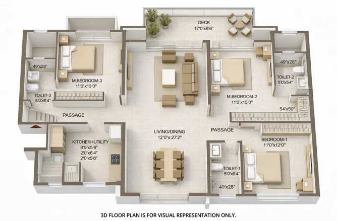 Hiranandani Westgate Ghodbunder Road - Floor plan 3 BHK 1276 Sq.ft