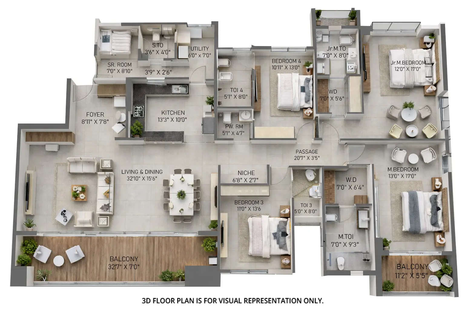 Floor plan for 4 BHK