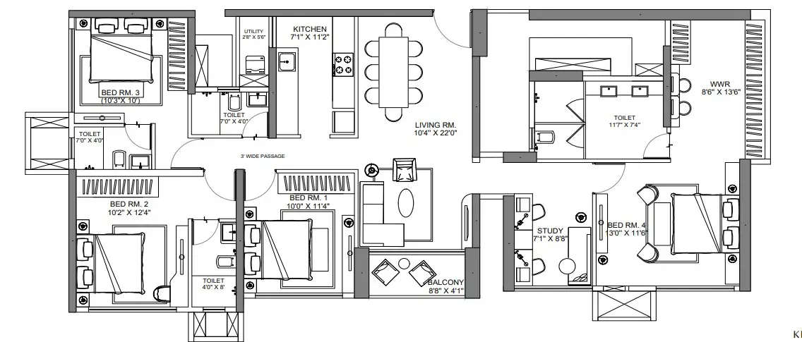 Floor plan for 4 BHK