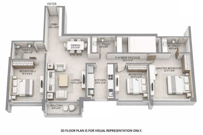 Sheth 72 West Andheri - Floor plan 3 BHK 1210 Sq.ft