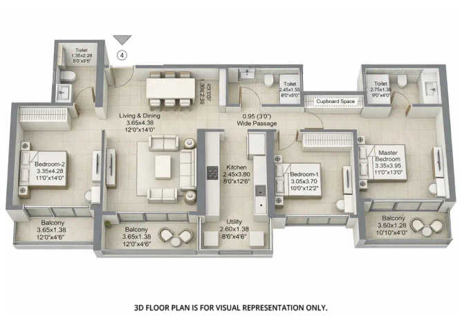 L & T Evara Heights Majiwada - Floor plan 3 BHK 1214 Sq.ft