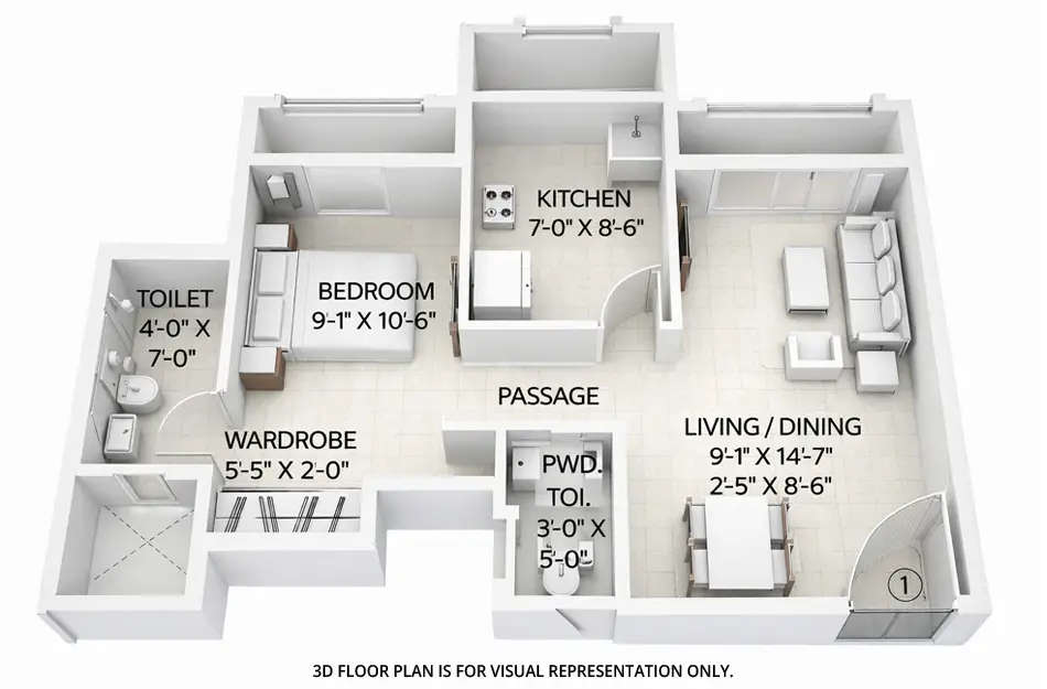 Floor plan for 1 BHK