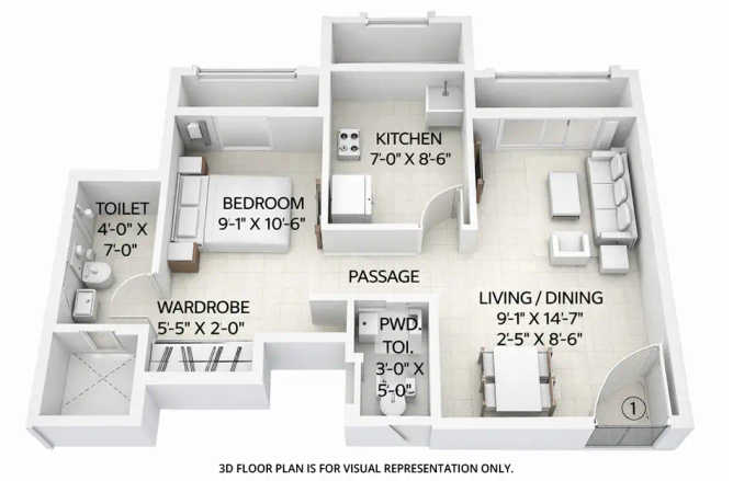 Hiranandani Solitaire Ghodbunder Road - Floor plan 1 BHK 404 Sq.ft