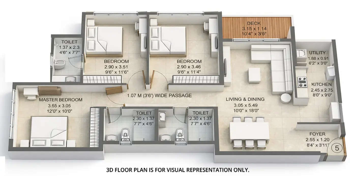 Floor plan for 3 BHK