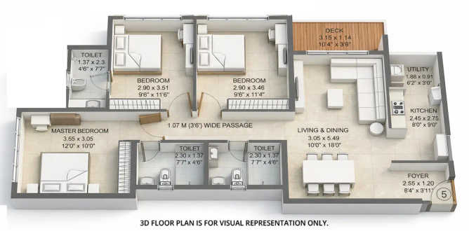 Kalpataru Vivant Andheri - Floor plan 3 BHK 911 Sq.ft