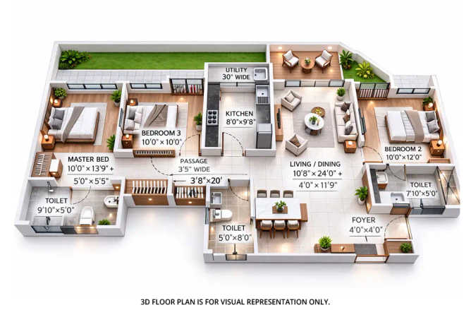 Lodha Sterling Kolshet Road - Floor plan 3 BHK 1041 Sq.ft