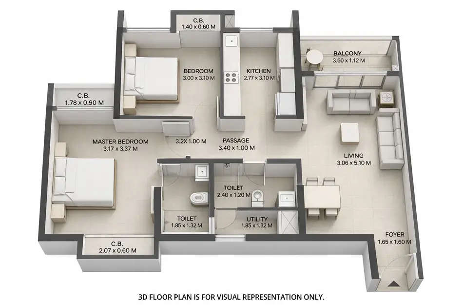 Floor plan for 2 BHK