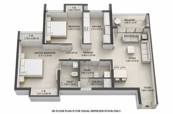 Godrej Emerald Ghodbunder Road - Floor plan 2 BHK 708 Sq.ft