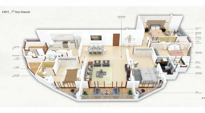 Tridhaatu Aranya Chembur - Floor plan 4 BHK 1992 Sq.ft