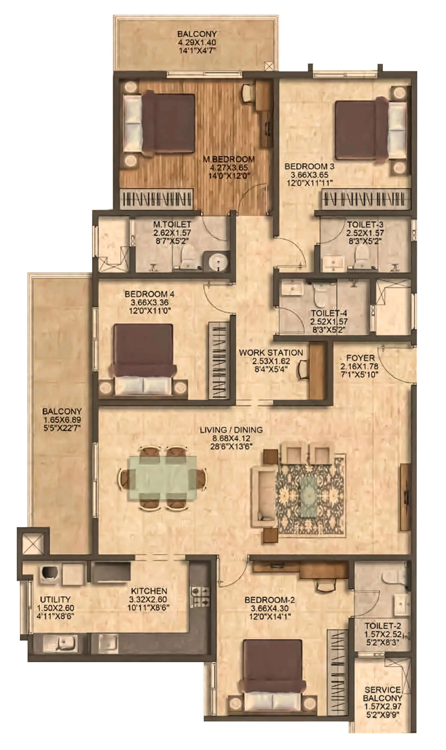 Floor plan for 4 BHK